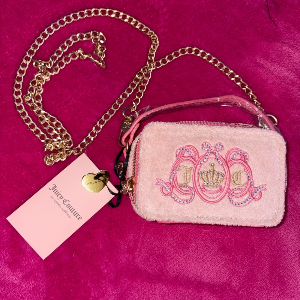 Juicy Couture Pink and Gold Crossbody Bag with Metallic Chain
